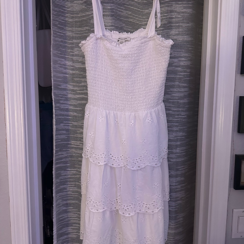American Eagle (M) White Eyelet Tiered Dress